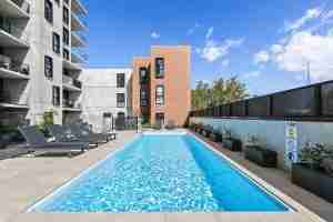2023 SPASA award-winning fibreglass commercial pool by Horizon Pools at the Ovation development in Footscray, Victoria, showcasing contemporary design and urban sophistication